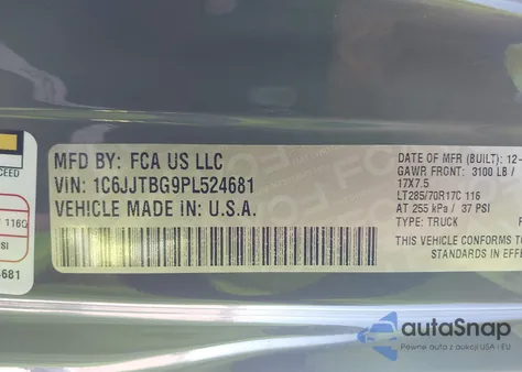 2023 Jeep Gladiator Rubicon 4X4 z USA, uszkodzony, nr VIN 1C6JJTBG9PL524681